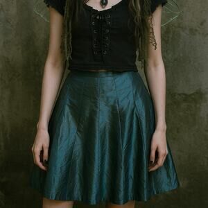 Talbots Pure Silk A-Line Skirt Sz  6 blue Iridescent Taffeta Midi dark academia